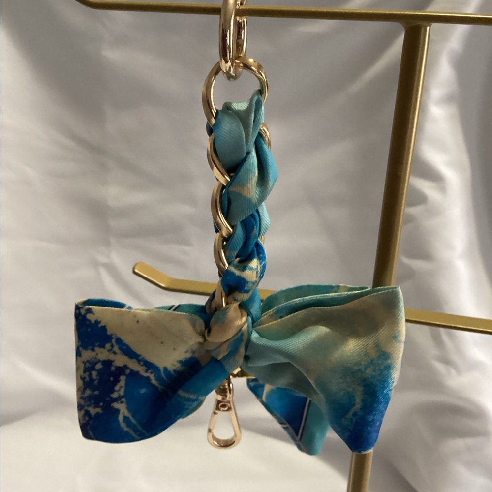 Blue and Gold Bow Keychain